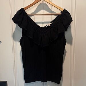 LOFT Elegant Black Ruffle Blouse